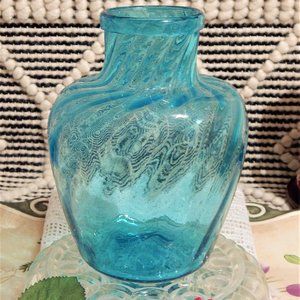 C.1845-1860, Free-Blown Water Jug, English Wrythen Glass in Medium Light Blue